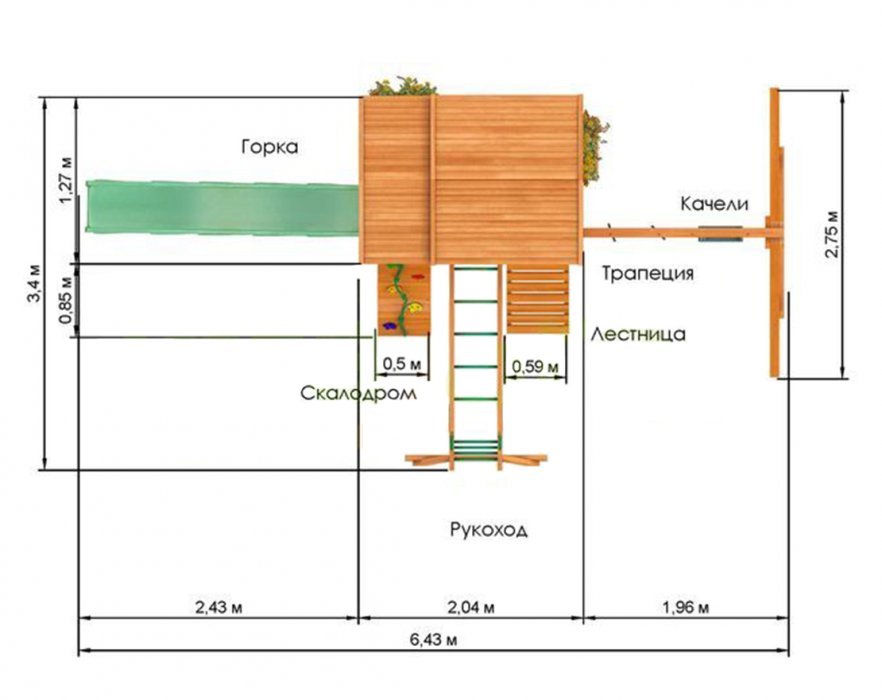 Детская деревянная площадка для дачи «Клубный домик 2 с рукоходом» - вид 2